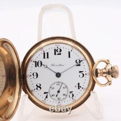 Antique 16S Hamilton Mechanical Hunter Pocket Watch 975 14k GF Fancy Guilloche