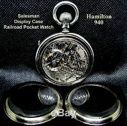 Antique 18 size 21 Jewel Display Case Railroad Pocket Watch Hamilton 940 Works