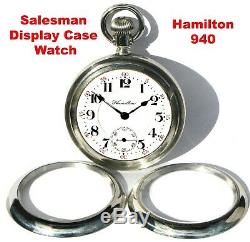 Antique 18 sz 21 Jewel Salesman Display Case Railroad Pocket Watch Hamilton 940