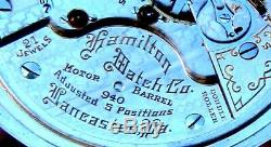 Antique 18 sz 21 Jewel Salesman Display Case Railroad Pocket Watch Hamilton 940