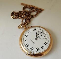 Antique 1913 Hamilton Railroad Size 16s Open Face Pocket Watch With Chain