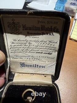 Antique 1919 Hamilton Pocket Watch With Original Receipt Registration Box Works