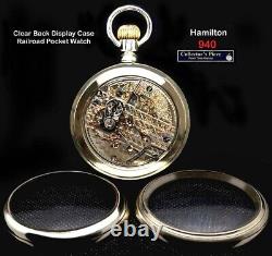Antique 21 Jewel Clear Back Display Case Pocket Watch Hamilton 940 Working Great