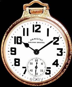Antique 21 Jewels Display Case Pocket Watch Hamilton 992-B Railway Special