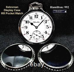Antique 21 Jewels Silver Plated Display Case RR Pocket Watch Hamilton 992