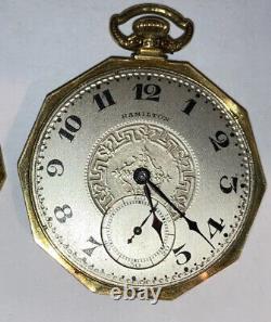 Antique Art Deco Hamilton 14k Gold Filled Open Face Pocket Watch 17 J 912 12S