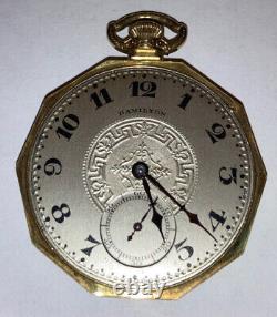 Antique Art Deco Hamilton 14k Gold Filled Open Face Pocket Watch 17 J 912 12S