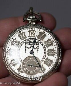 Antique Hamilton 912 Rare Pocket Watch 17 Jewel Ornate Dial with Chain & Fob