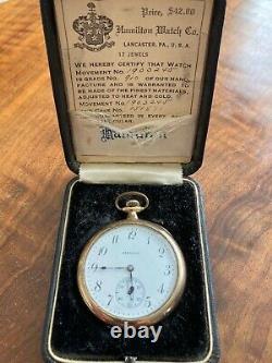 Antique Hamilton Pocket Watch with Papers STILL RUNS! HAS ORIGINAL BOX