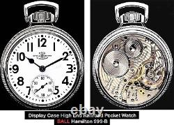 BALL Hamilton 999-B Railroad 21 Jewel Display Case Pocket Watch TRIPLE SIGNED