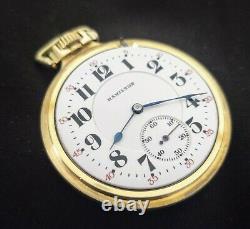 BEAUTIFUL 14K Gold Filled Hamilton 992 Railroad16 Size 21J Pocket Watch Running