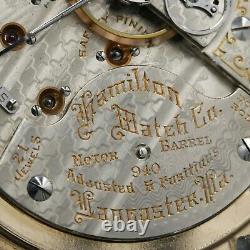 BIG Gold 1909 Hamilton 21 Jewel RAILROAD Grade 940 Pocket Watch 12/24/60 Dial
