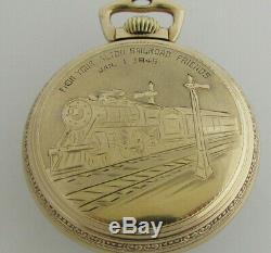 Ball Hamilton 998 23 Jewel Elinvar 16 size pocket watch with engraved train case