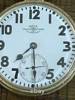 Ball Watch Co Cleveland Railroad 999P 21J 16s 1925 Pocket Watch 14k Gold Filled