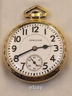 #C116 Hamilton 992E Elinvar Pocket Watch Serviced in House 21 Jewel 14K GF 1932