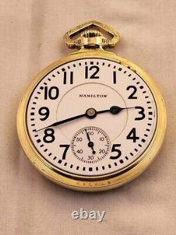 #C116 Hamilton 992E Elinvar Pocket Watch Serviced in House 21 Jewel 14K GF 1932