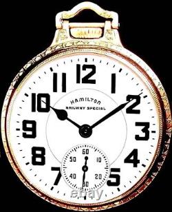 Display Back Gold Plated Pocket watch Hamilton Hamilton 992-B Railway Special