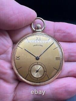 EXCELLENT 1941 Hamilton Open Face Slim Pocket Watch Solid 14K Original Box