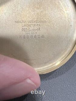 EXCELLENT 1941 Hamilton Open Face Slim Pocket Watch Solid 14K Original Box