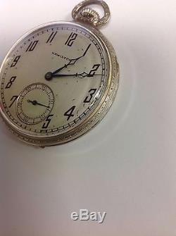 HAMILTON 14k White Gold Pocket WATCH Antique with Blue Steel Hands REDUCED