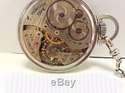 HAMILTON 992B 21J Stainless Steel RAILROAD GRADE 1966 Pocket Watch with chain