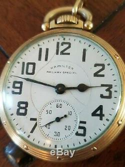 HAMILTON Railway Special 21J pocket watch, 992B 10K gold filled with Chain 1950