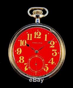 Hamilton 16s 21Jewel 992 Railroad Pocket watch Rare Crimson Red Dial Near Mint