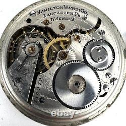 Hamilton 16s Pocket Watch 17j Hunter Model 1 Grade 975 Silver Tone Not Running