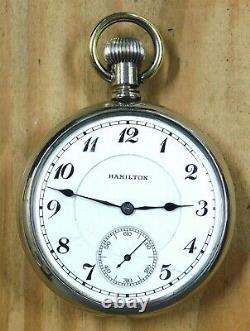 Hamilton 16s pocket watch runs great + display case 1914 lot d272
