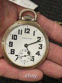 Hamilton 1943-44 992B Model 5 21j 16s 10k GF Open Face Pocket Watch MINT