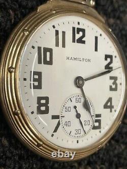 Hamilton 1943-44 992B Model 5 21j 16s 10k GF Open Face Pocket Watch MINT