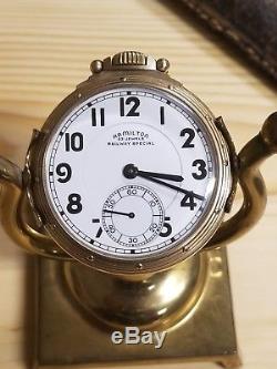 Hamilton 23 jewel Railway Special 950b 16s pocket watch. With original stand