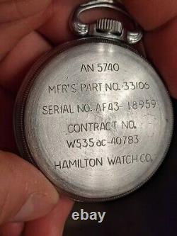 Hamilton 4992B Military Pocket Watch Manual Winding 22Jewels 51mm 1940's