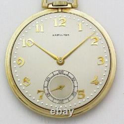 Hamilton 917 Model 1 10 Size 14K Yellow Gold Open Face Pocket Watch ca. 1942