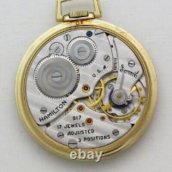 Hamilton 917 Model 1 10 Size 14K Yellow Gold Open Face Pocket Watch ca. 1942