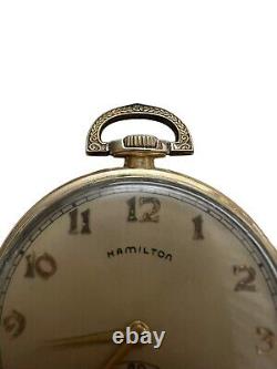 Hamilton 917 Pocket Watch 17j 14k Gold Filled Case Open Face Running