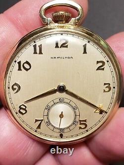 Hamilton 921 10s 21j 5 Adj. Pocket Watch in Orig. Solid 14K Gold Case