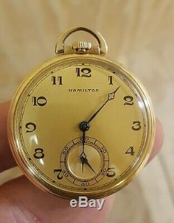 Hamilton 923 14K Gold Filled Open Face Pocket Watch 10S 23 Jewel 1945 Rare