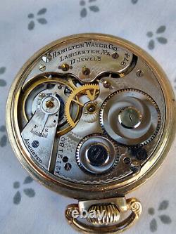 Hamilton 974 16s Pocket Watch 17j Adjusted Keystone 10k Rolled Gold Plate Case
