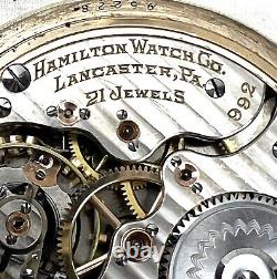 Hamilton 992 Railroad Grade Pocket Watch 21 J 5 Pos Double Sunk 24 Hr Dial Timed