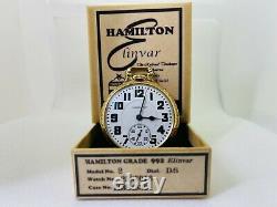 Hamilton 992E Elinvar Railroad Pocket Watch 16S 21J Boxcar dial & BOC Case c1931