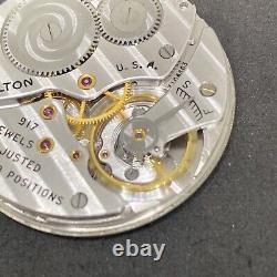 Hamilton Grade 917 Pocket Watch Movement 12s 17j Openface Ticking Vintage F6733