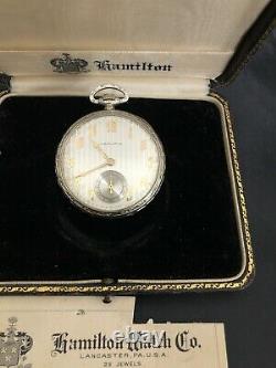 Hamilton Masterpiece 23j Pocket Watch 18k Gold Case 12s Box & Papers