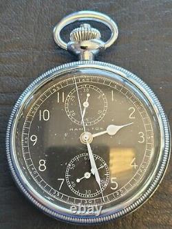 Hamilton Model 23 Military Issue Pocket Watch Chronograph 19 Jewels 16s