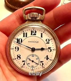 Hamilton Pocket 10k Gold Filled Watch 992 21J Railroad Runs with Leather Holder