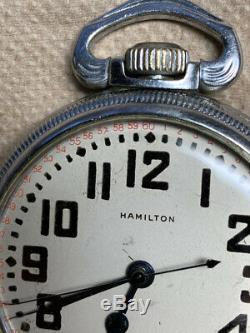 Hamilton Pocket Watch 4992B 16 size 22 jewels White Dial Hack Feature C. 1944