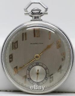 Hamilton Pocket Watch Solid Platinum Grade 922MP 23 Jewel Rare Art Deco LE054