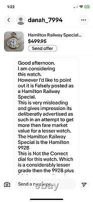 Hamilton Railway Special 17 Jwl Pocket Watch Montgomery Dial Running
