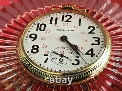 LQQK Rare Near Mint Hamilton 992B Pocket Watch 21j, 16s, 24 Hour Dial C1955