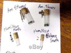 Lot Vintage ELGIN & HAMILTON Pocket Watch Parts in 8 Drawer Cabinet STEMS, HANDS